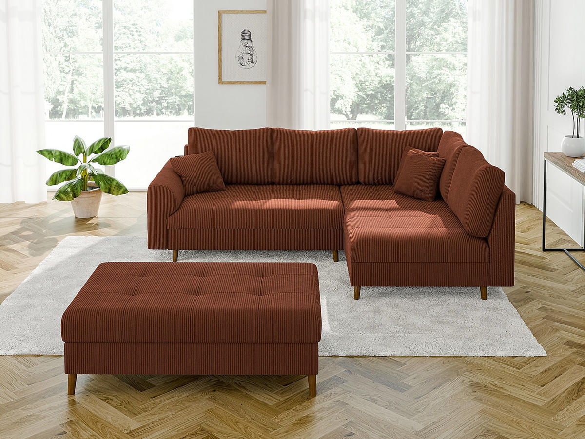 ECKSOFA inkl. Hocker Alma Terrakotta Cord - Ottomane rechts - Terracotta/Braun, Holz/Textil (231/161cm) - S-Style Möbel