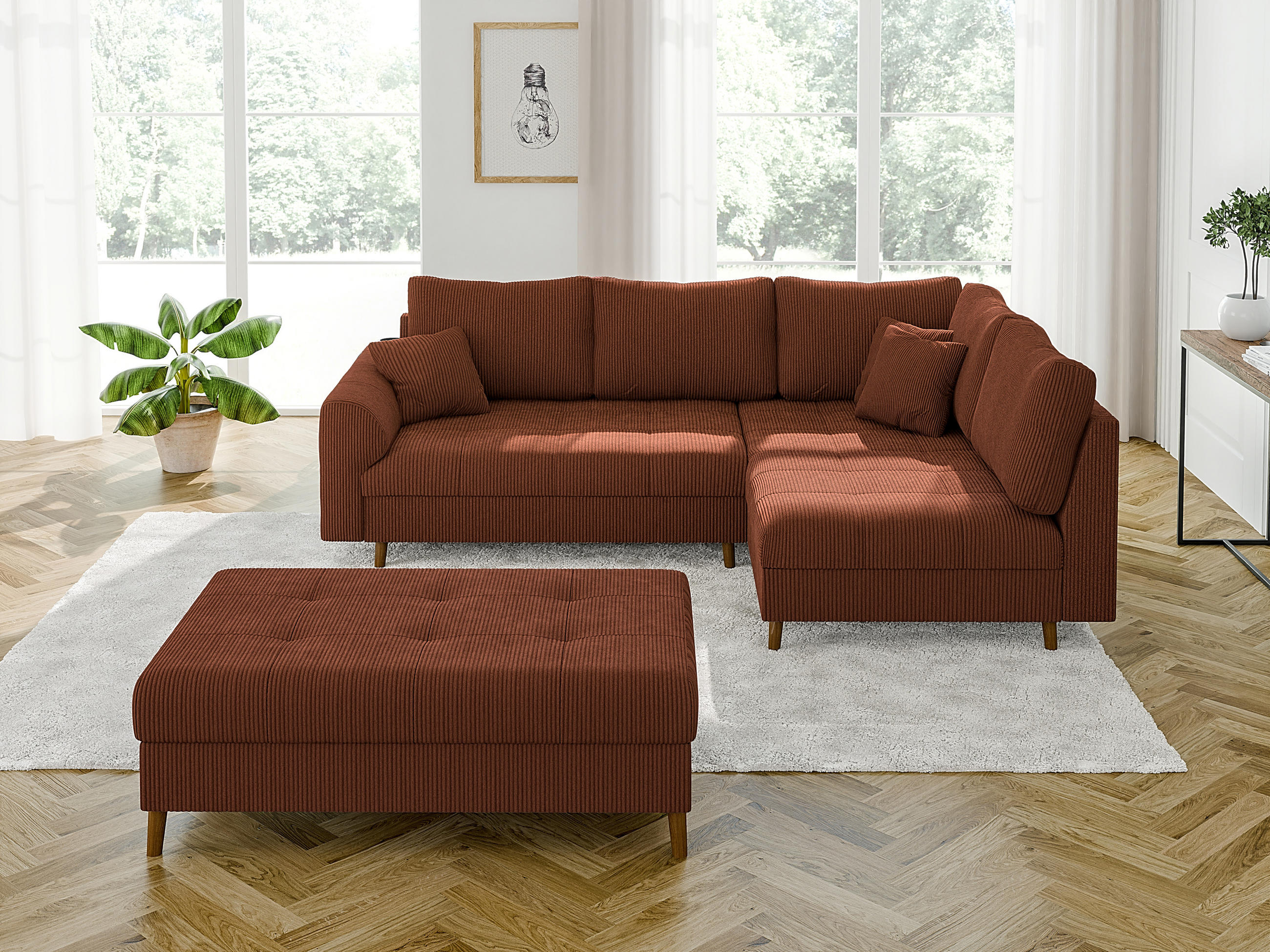 Thumbnail - S-Style Möbel Ecksofa, Terracotta, Textil, Echtholz, Teilmassiv,Buche, Birke, 6-Sitzer, Füllung: Polyetherschaumkern, Ec...