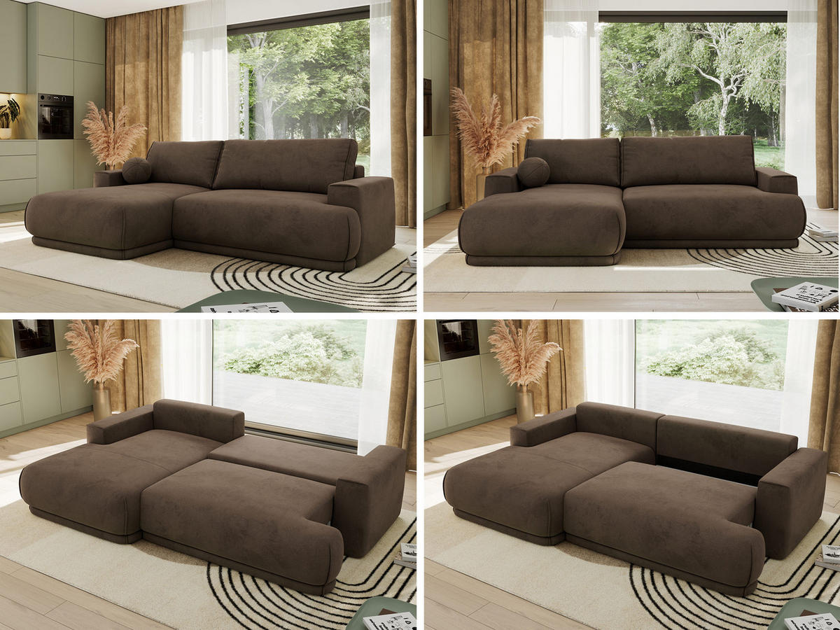 ECKSCHLAFSOFA RINA L Braun Velvet - links - Schwarz/Braun, Kunststoff/Textil (267/170cm) - MKS