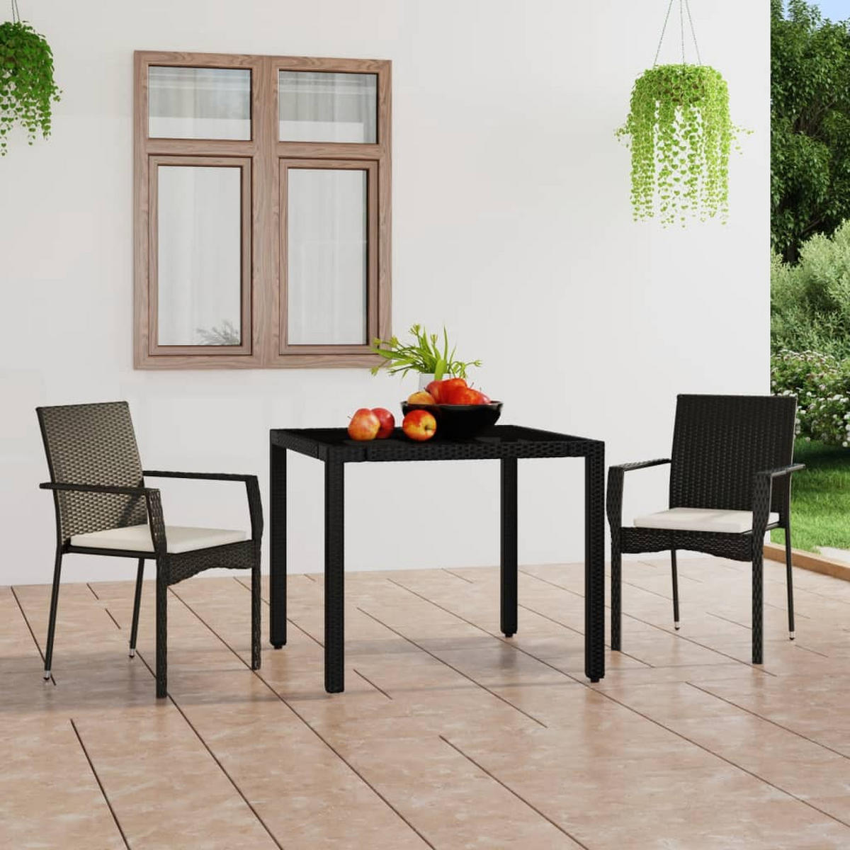 GARTENSTÜHLE mit Kissen 2 Stk. Poly Rattan Schwarz - Schwarz, Holz (59/88/53.5cm) - furnicato