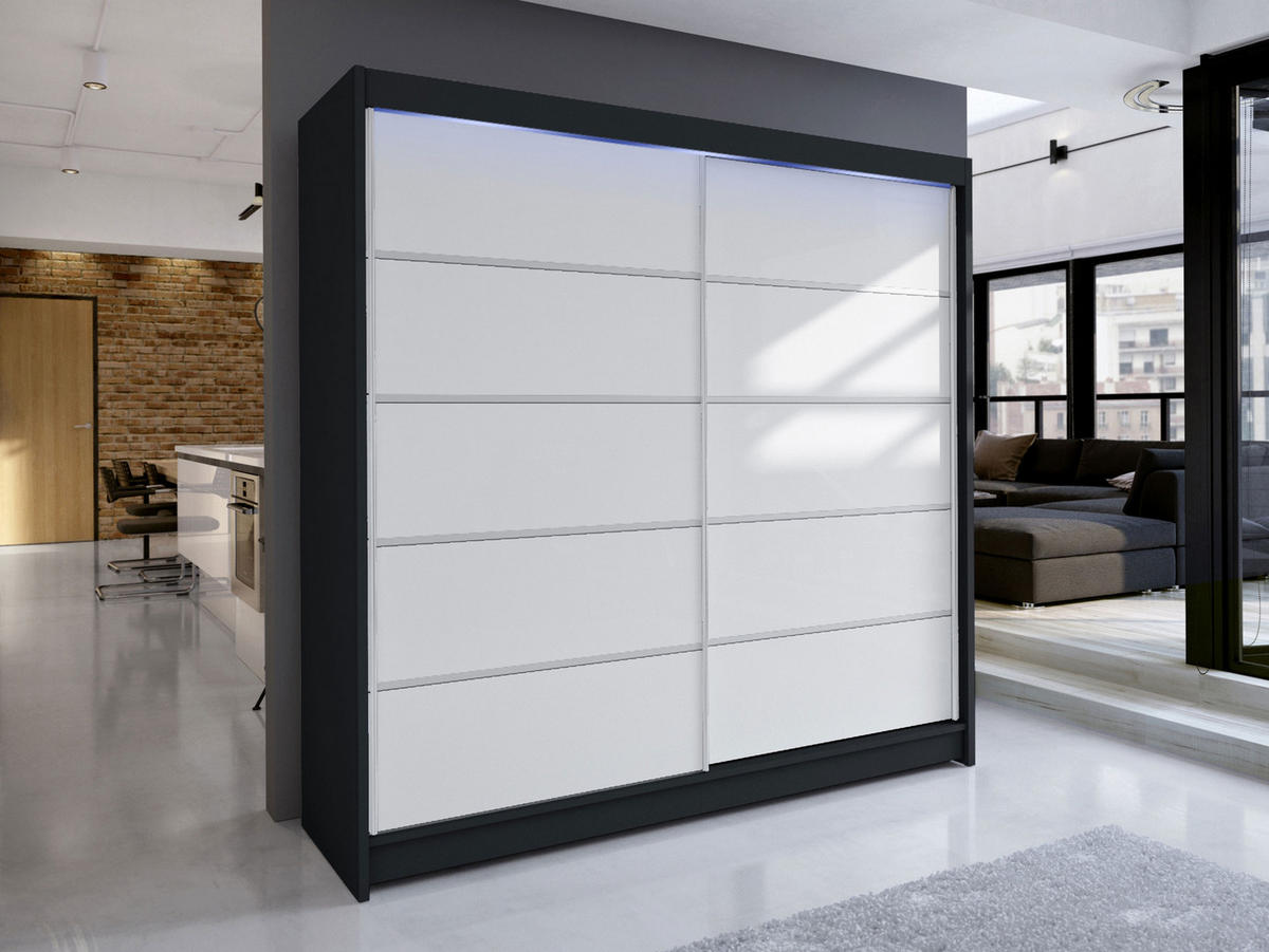 SCHWEBETÜRENSCHRANK Talin IV, mit RGB LED Beleuchtung - Klar/Silberfarben, Holzwerkstoff/Metall (180/215/58cm) - MIRJAN24