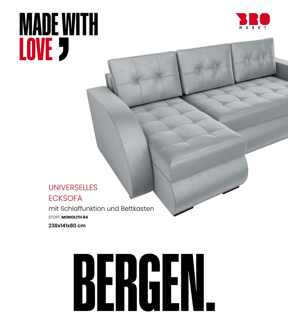 ECKSOFA Bergen mit Schlaffunktion Grau Samtstoff - Hellgrau, Textil (238/141cm) - Bromarkt