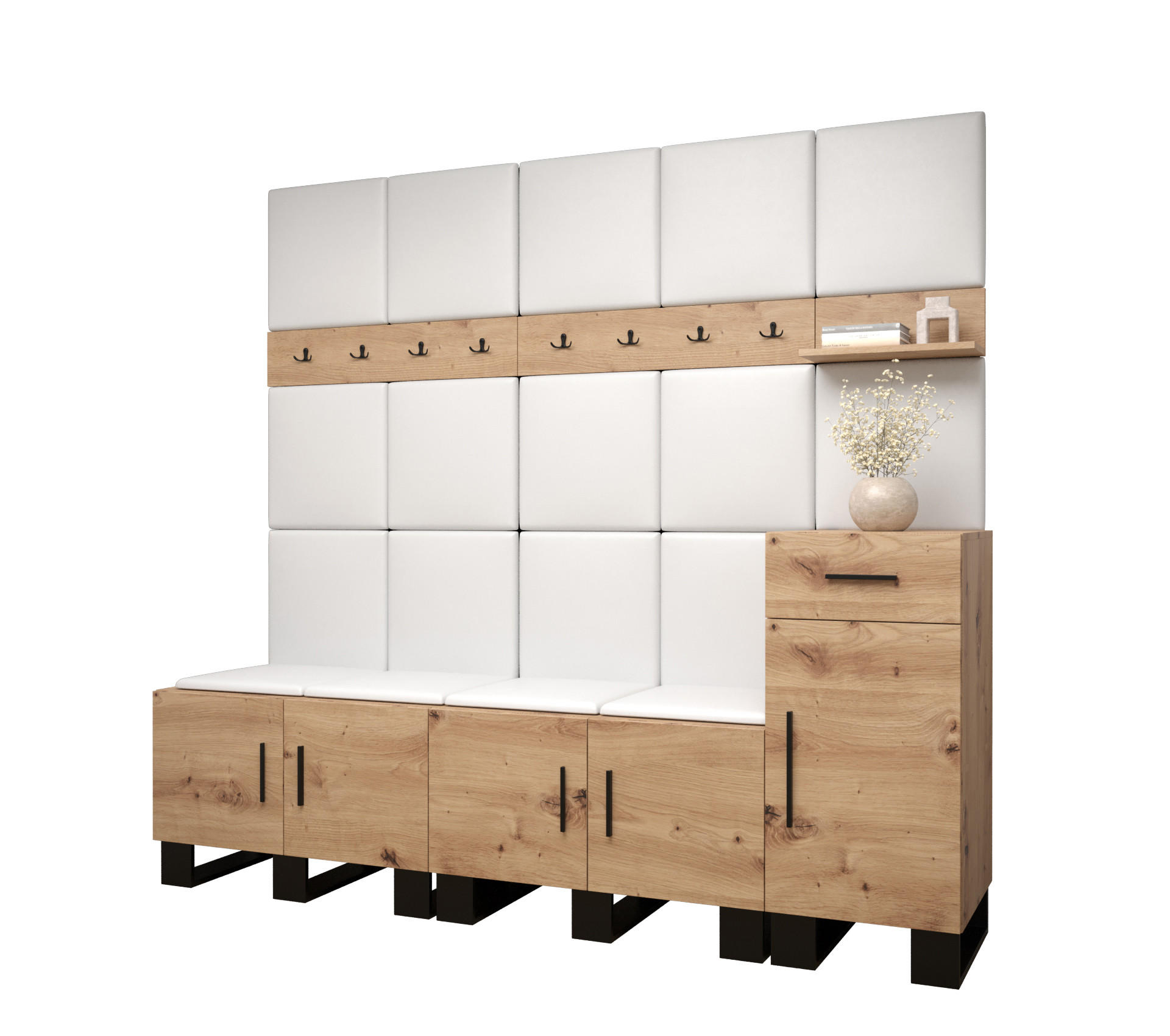 Abiks Möbel Garderoben-Set Eiche Artisan, Weiß 210x196x45.6 cm