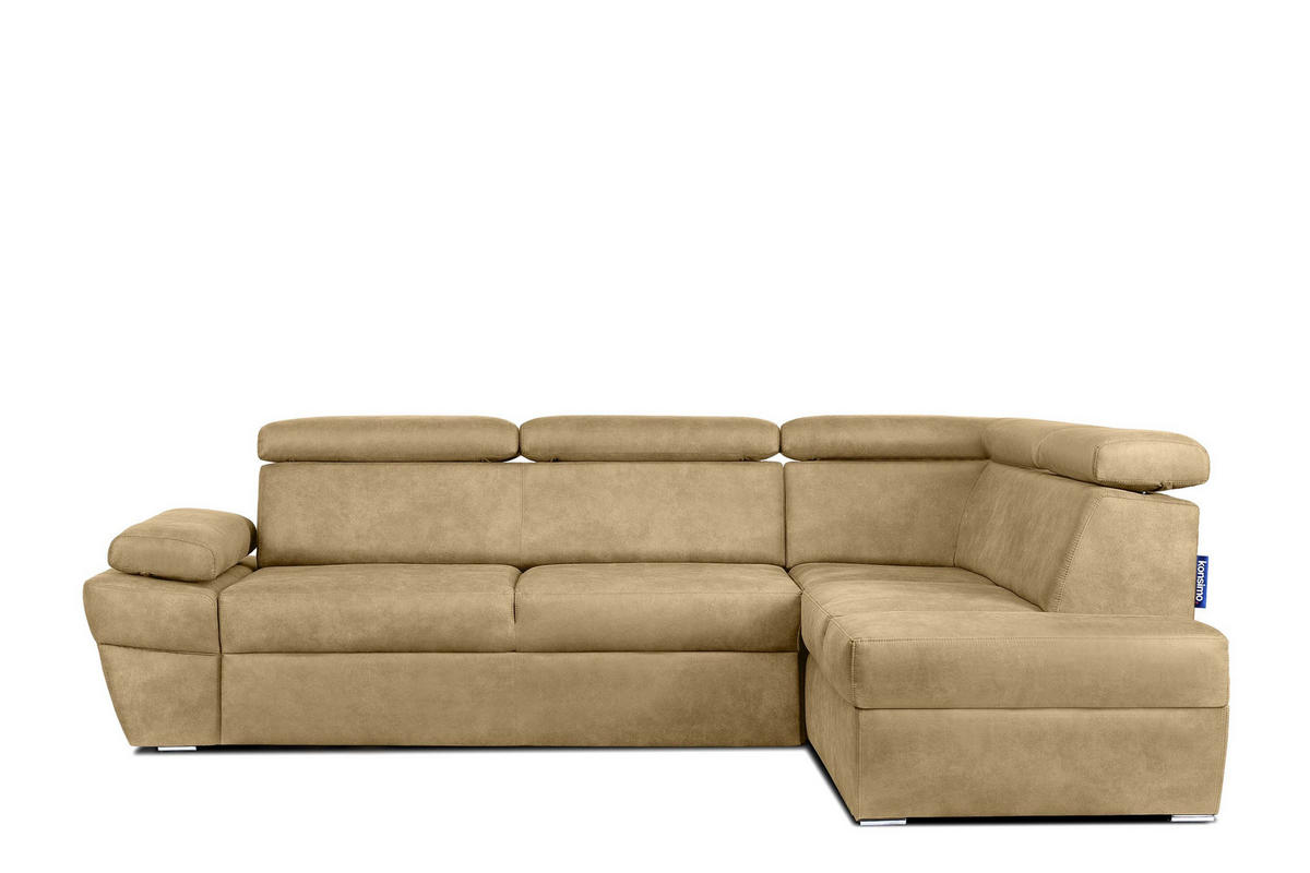 SCHLAFECKSOFA RATLO rechts 4/5-Sitzer mit Bettkasten in Lederoptik, gelb - Gelb/Silberfarben, Textil (270/190cm) - KONSIMO®