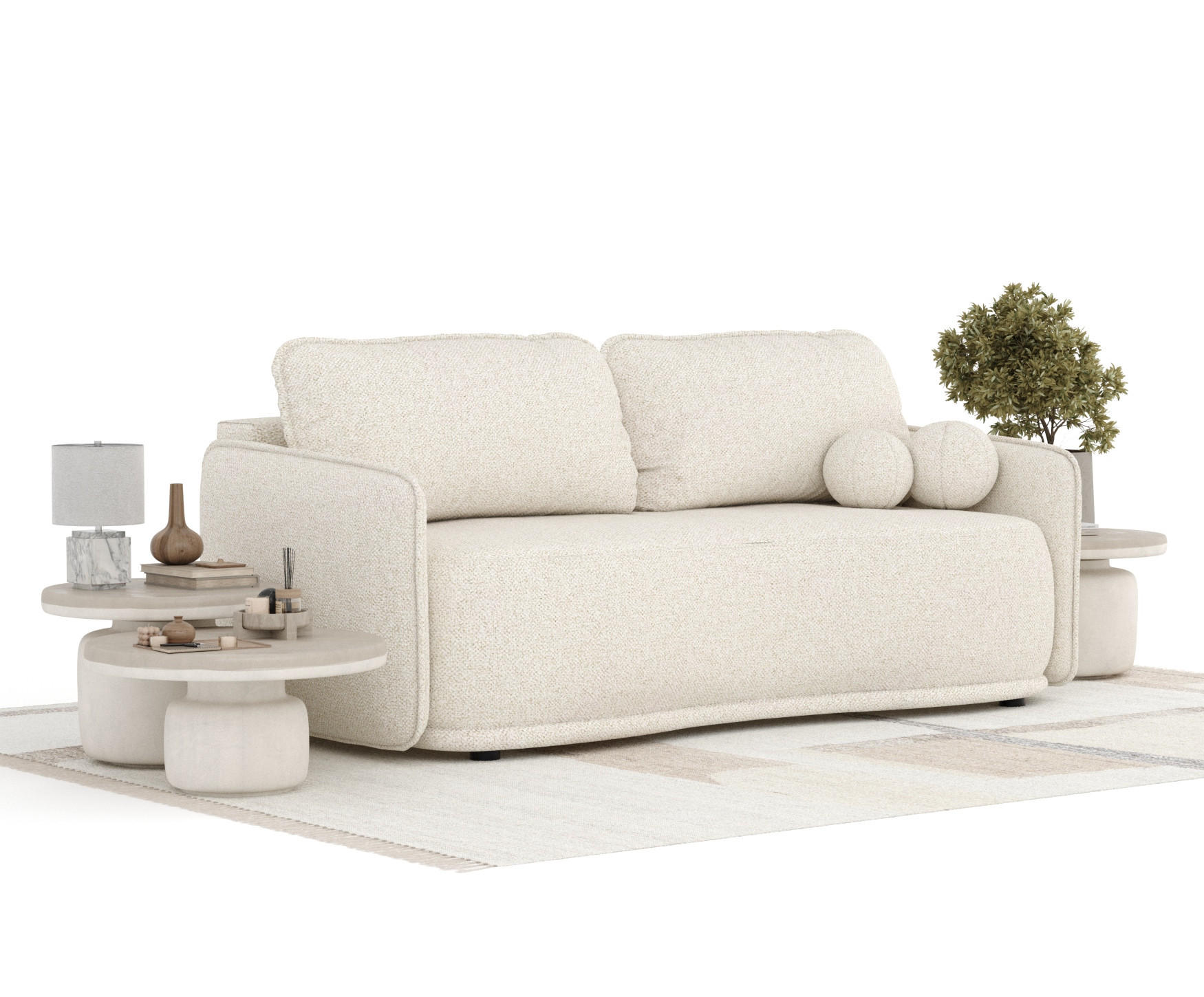 SCHLAFSOFA Mitsis Creme Plüschstoff - Creme/Schwarz, Holz/Holzwerkstoff (231/93/106cm) - Maison de Reve