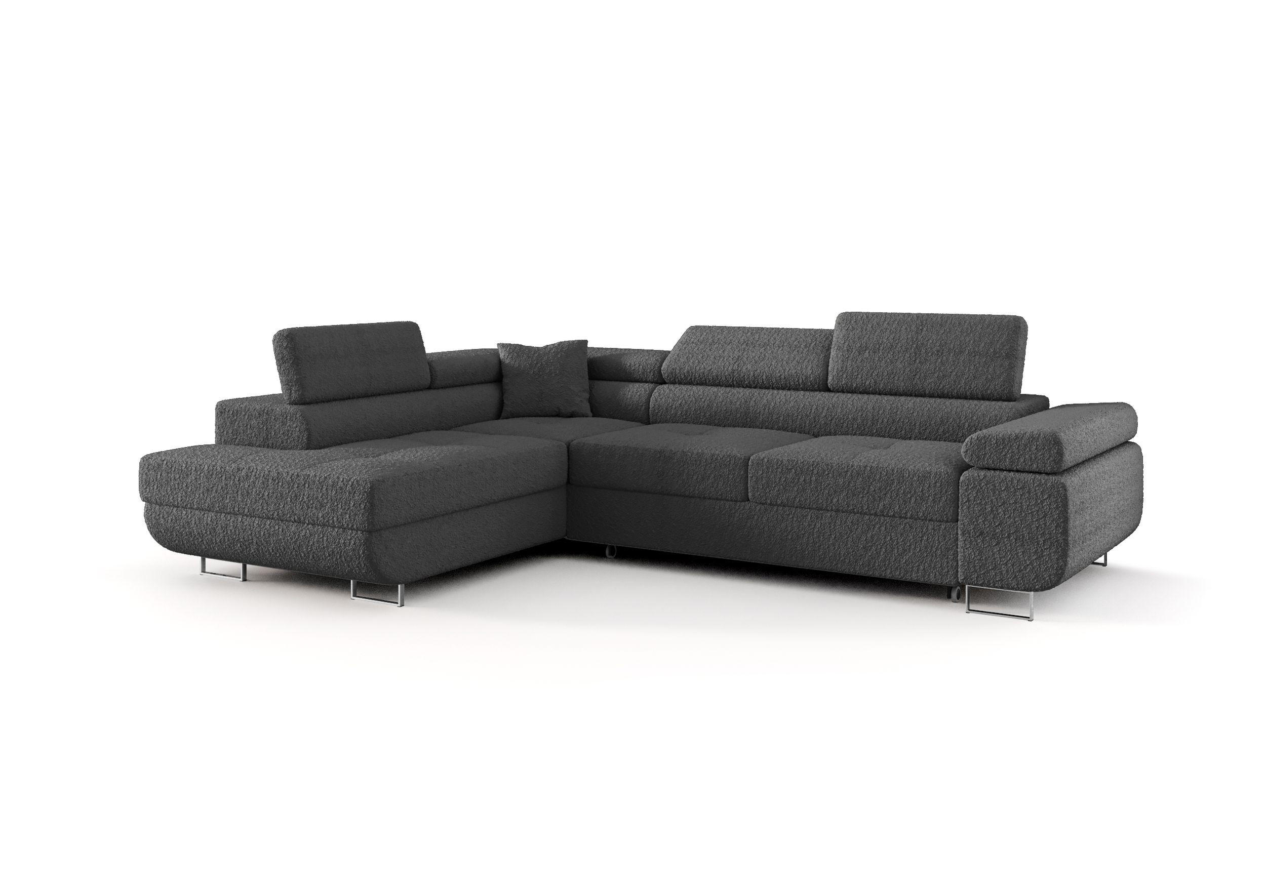 ECKSOFA EMILY mit Schlaffunktion Quelle 92 Links - Dunkelgrau, Textil (275/200cm) - Bedante