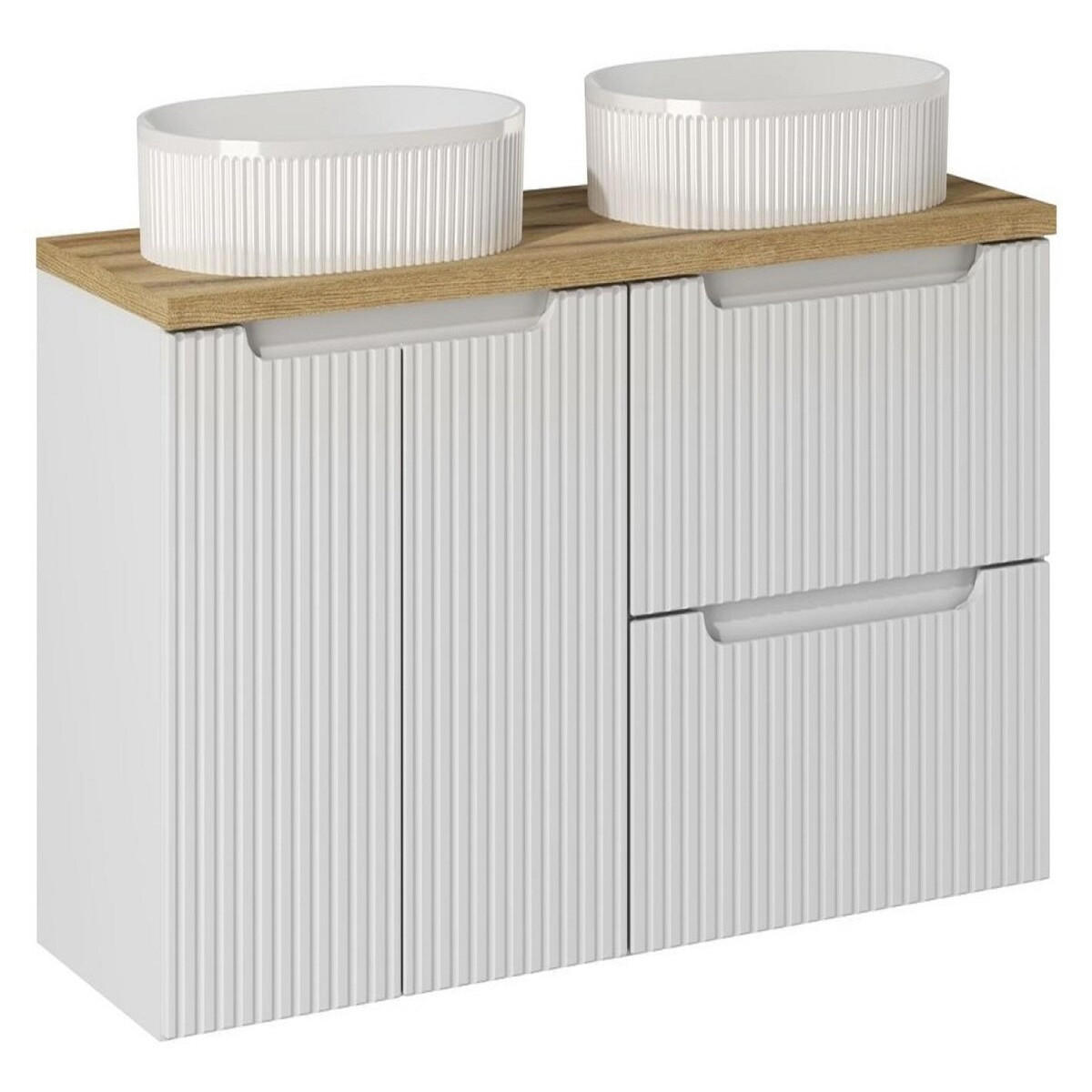 BADMÖBEL-SET 5 Teile - Nova White N BM35 in Weiß/Evoke Oak - Weiß/Eiche Artisan, Holz (120/57/40cm)