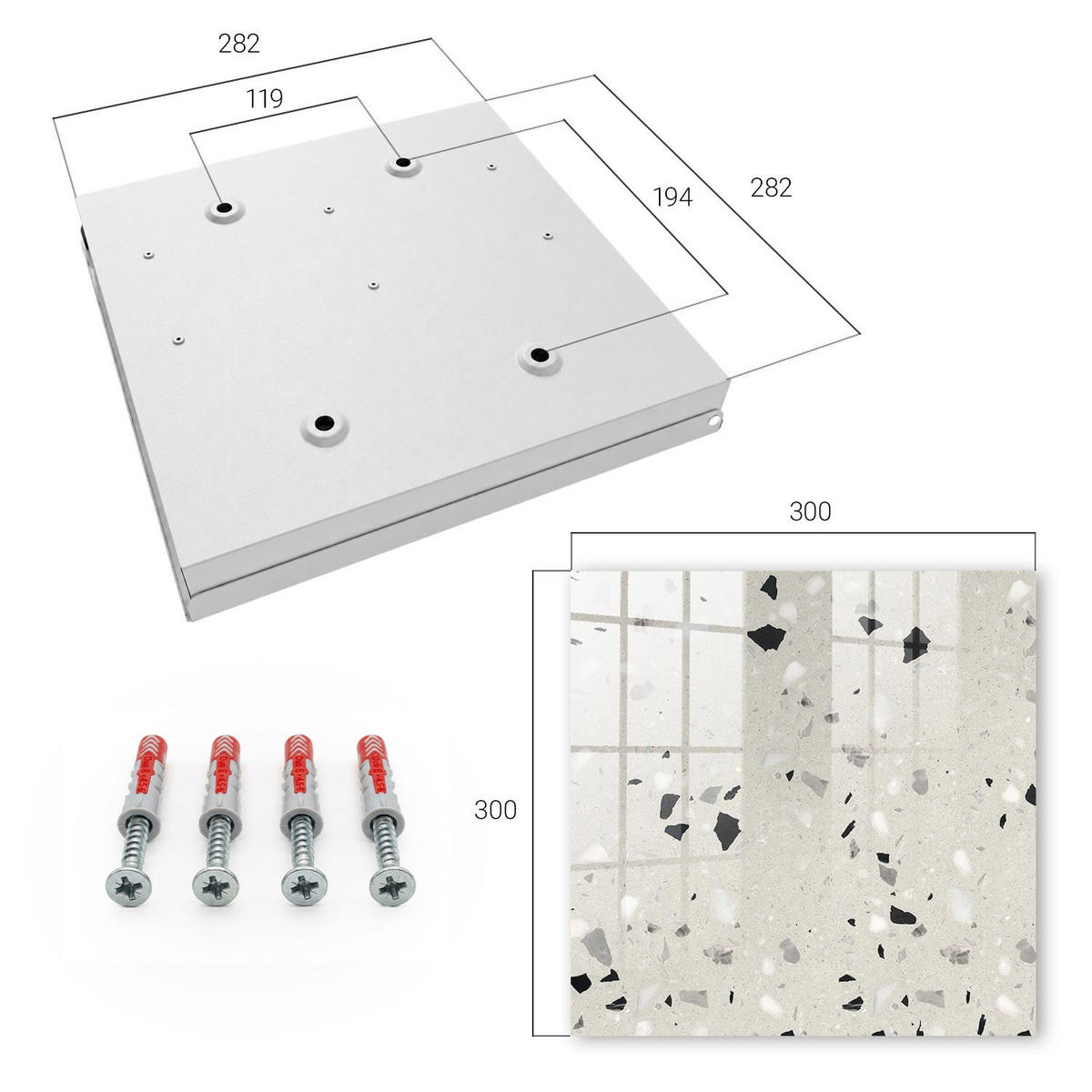 SCHLÜSSELBOX Weiß 30x30 cm – Türöffnung nach rechts - Graues Muster - Grau, Metall (30/30/5cm) - TULUP