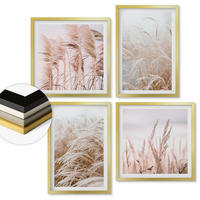 WANDBILDER 4er Set - 50x50 cm & 40x60 cm Goldrahmen - Grasfelder in Braun- und Beigetönen - Goldfarben, Kunststoff (50/50cm) - ArtPrintCave