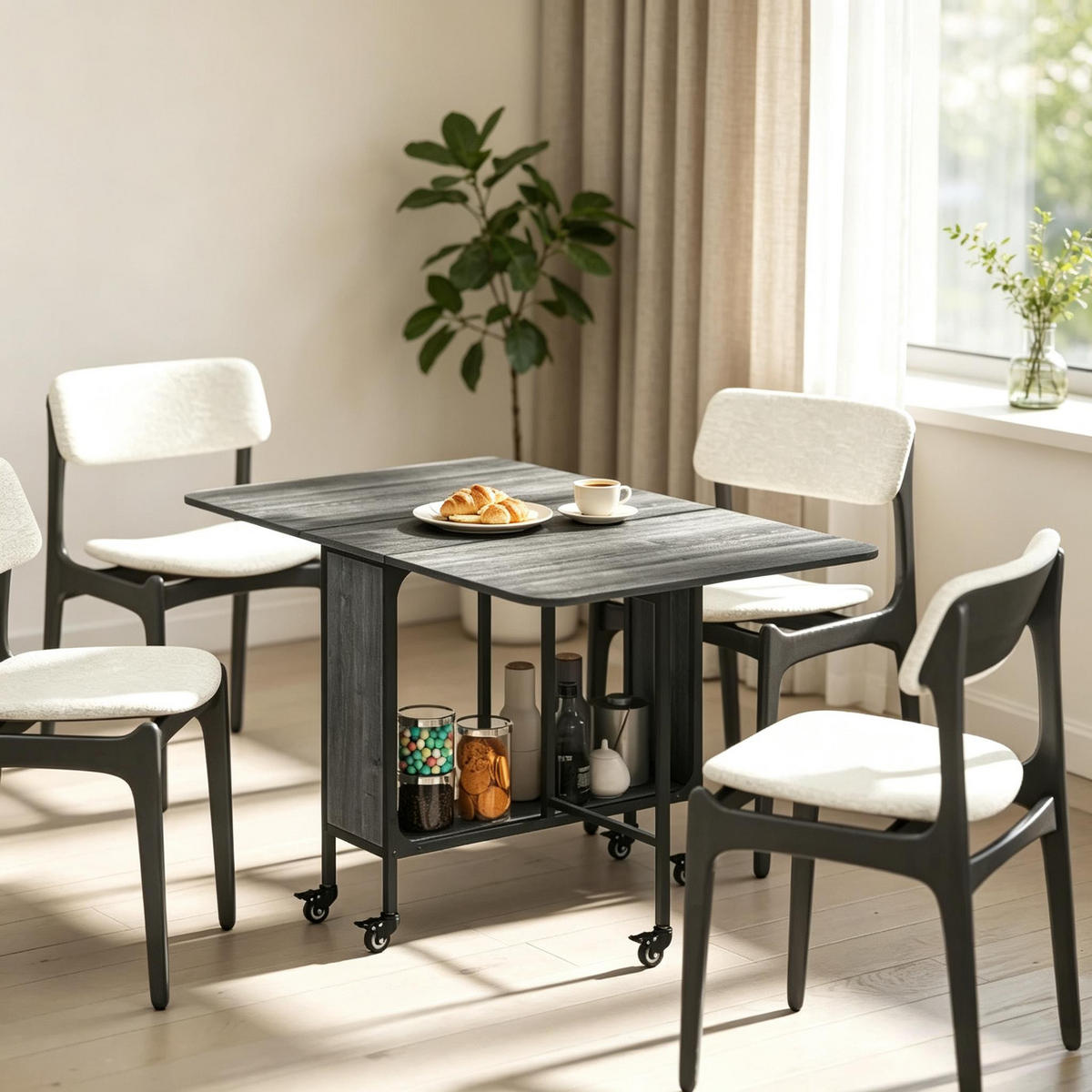 KLAPPTISCH 80-130/80/74 cm mit Rollen und Ablagefach DE-39944 Grau - Grau, Holzwerkstoff (80/130/74cm) - ComfortXL