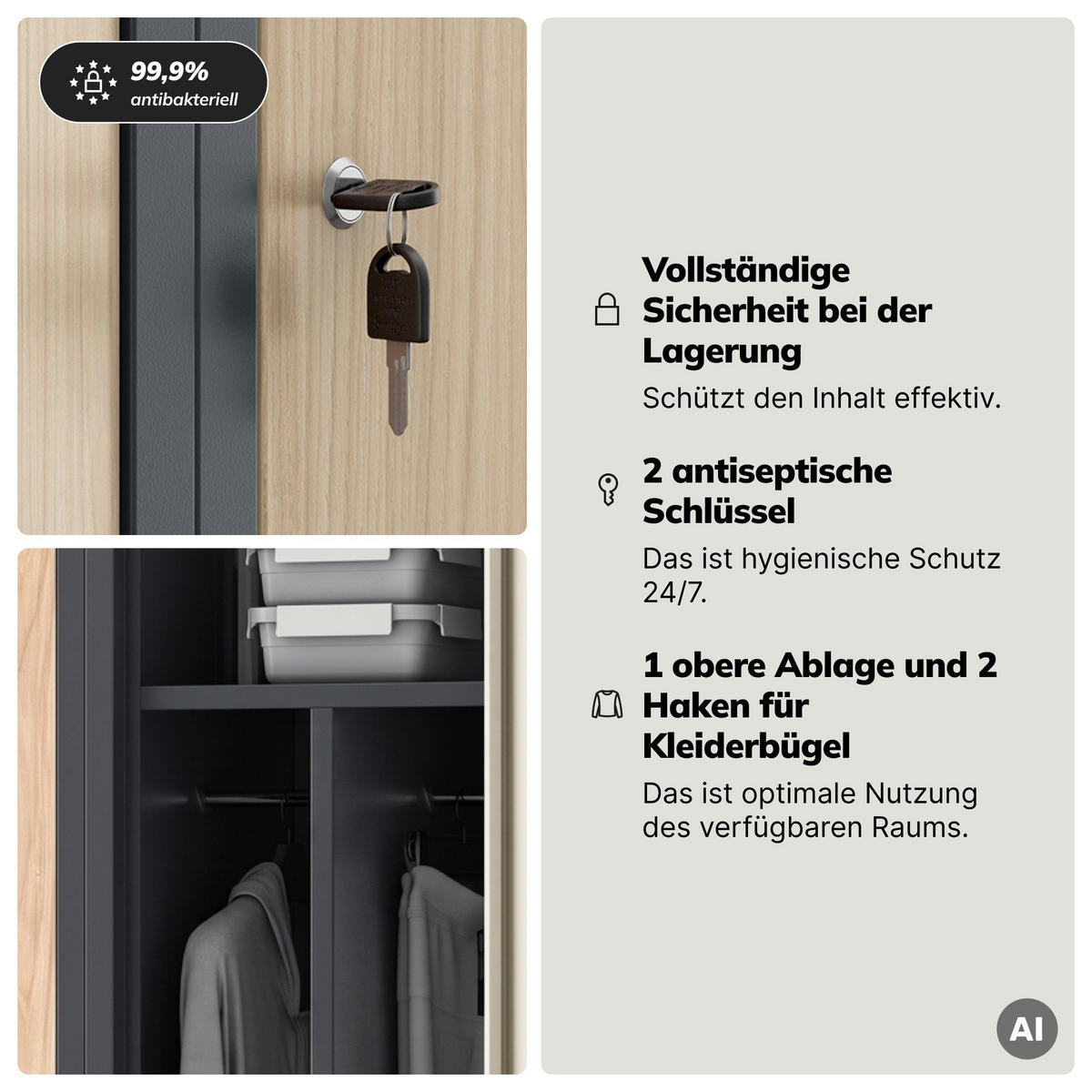 PERSONALSCHRANK KACPER 180x80x50 cm - Anthrazit/Sonoma Eiche, Metall (80/180/50cm) - Jan Nowak