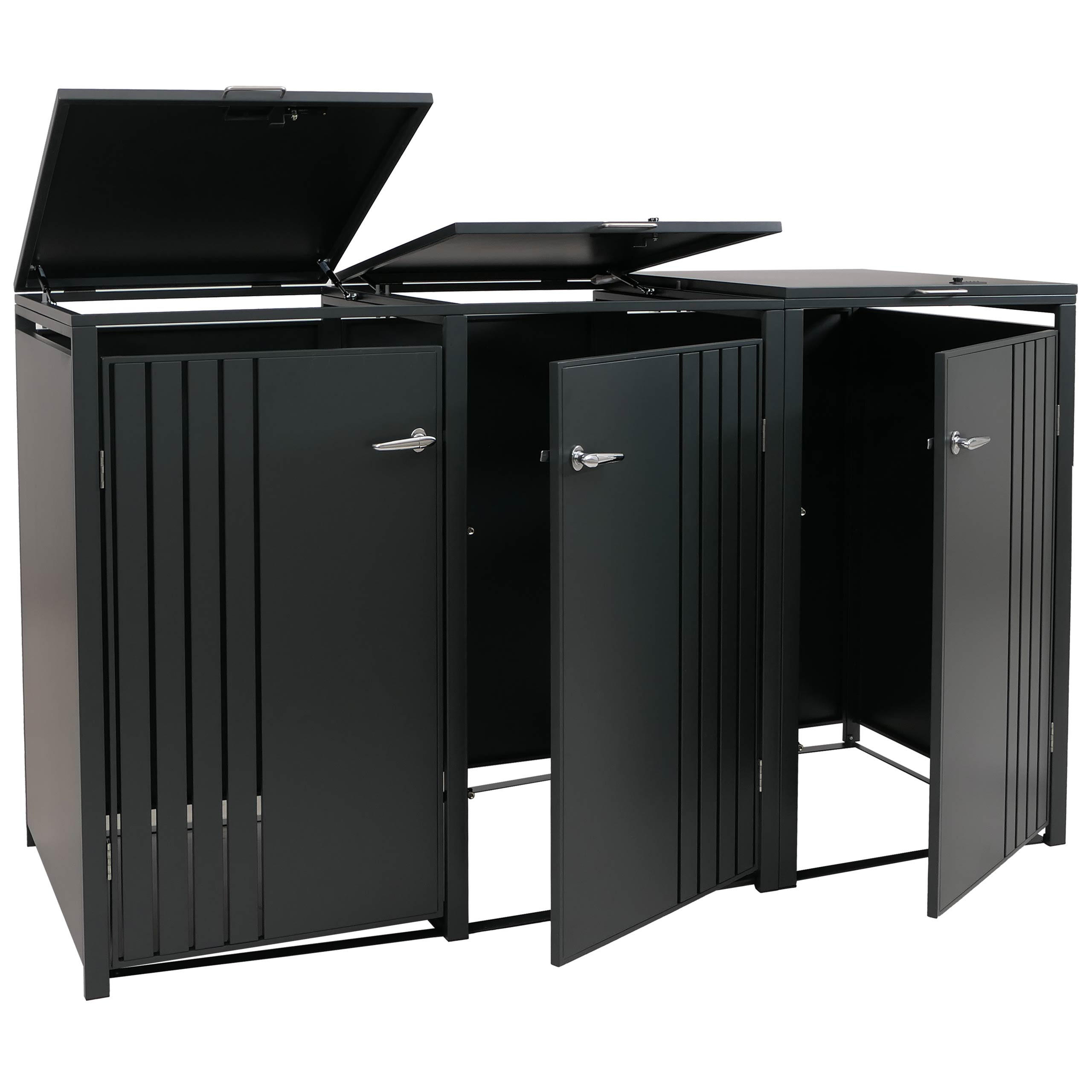 MÜLLTONNENBOX 3er mit Deckel HxBxT 122x200x84cm Anthrazit - Anthrazit, Metall (200/122/84cm) - PROREGAL