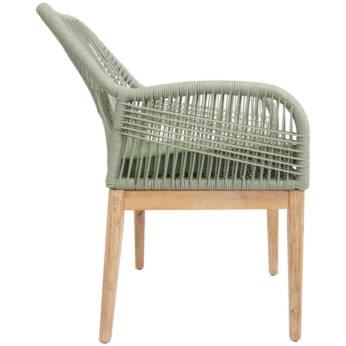 GARTENSTUHL 2er-Set HxBxT 85x58x59cm Sitzhöhe 47cm wetterfest Seilgeflecht Rope Holz Akazie Grün Kissen Grün - Grün, Holz (58/85/59cm) - PROREGAL