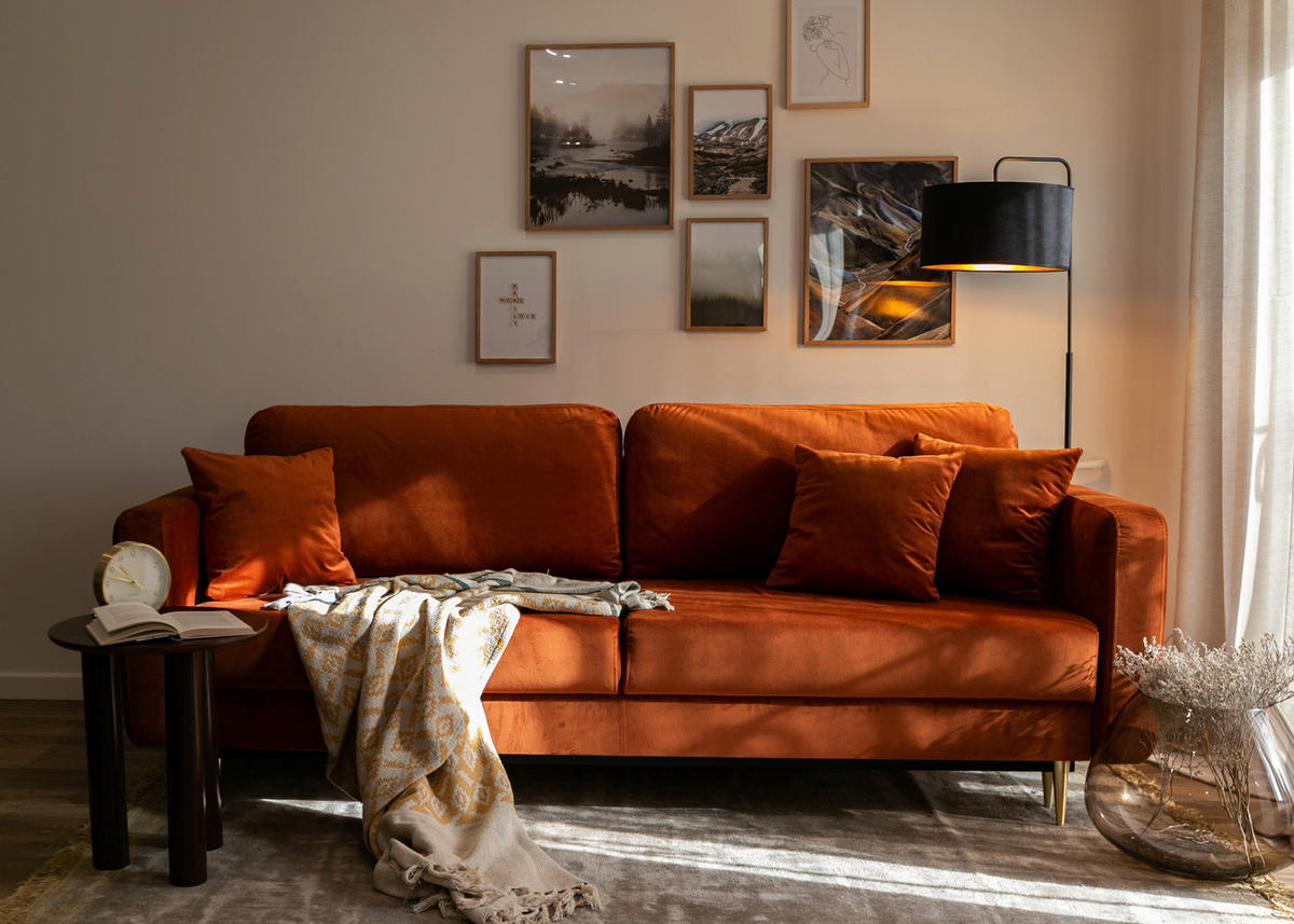 SCHLAFSOFA Valico Kupferbraun hydrophober Samt - Goldfarben/Kupferfarben, Textil/Metall (230/90/97cm) - Selsey