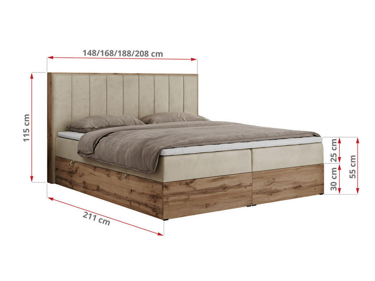 BOXBETT BELLISSIMO 180/200 Beige Velvet - H3 - Beige, Holz/Textil (180/200cm) - MKS