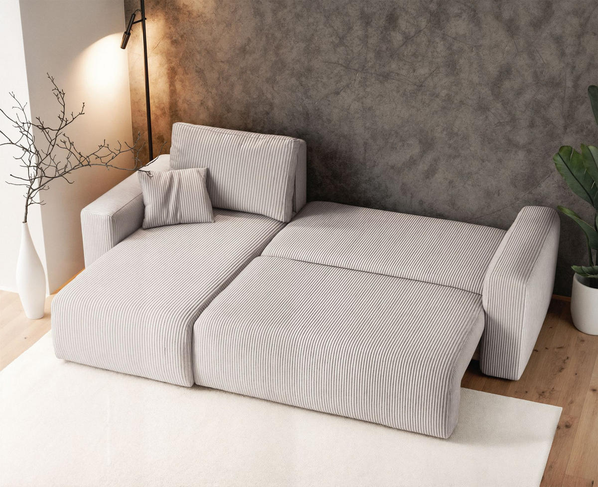 ECKSOFA Pianoni Hellbeige Cordbezug - Ecru/Schwarz, Kunststoff/Textil (244/140cm) - Selsey