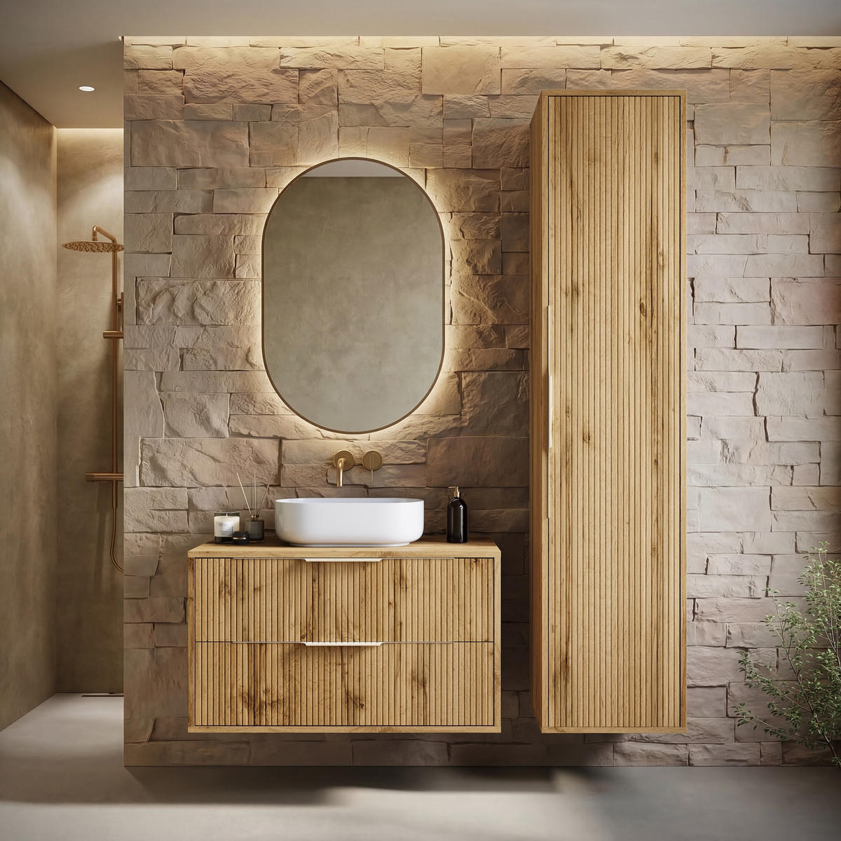 BADEZIMMERSCHRANK Rimini mit 1 Tür Eiche - 38 x 33 x 170 cm - Eichefarben, Holz (38/170/33cm) - Badplaats