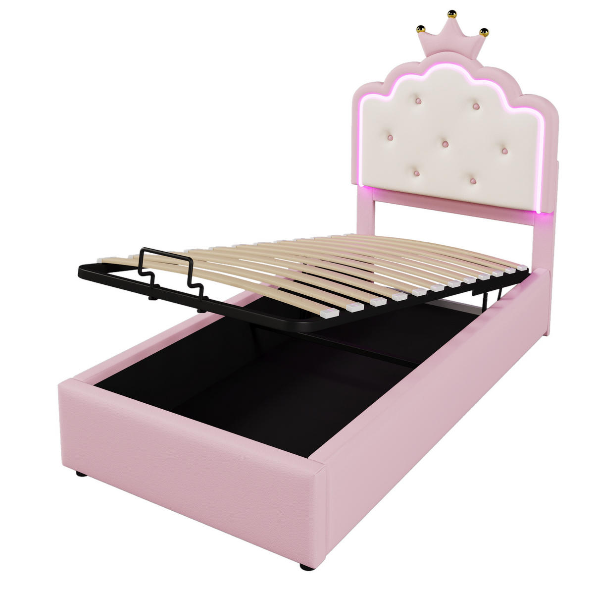 BETT mit Stauraum und Lattenrost 90x200 cm PU Pink - Pink, Metall (90/200cm) - Meubliv