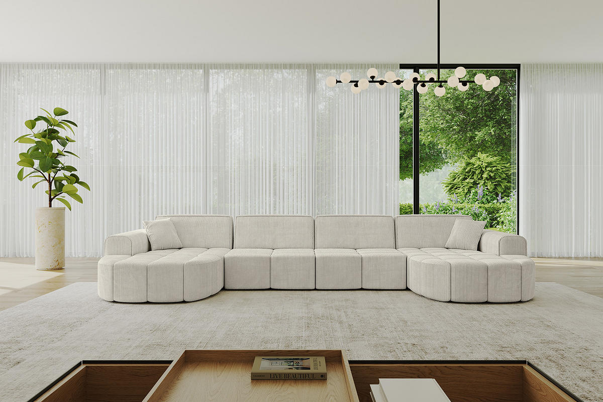 WOHNLANDSCHAFT LIVO-U2 - 400x173x79,5 cm Creme - Hellgrau/Creme, Holzwerkstoff/Textil (400/79/173cm) - ALTDECOR