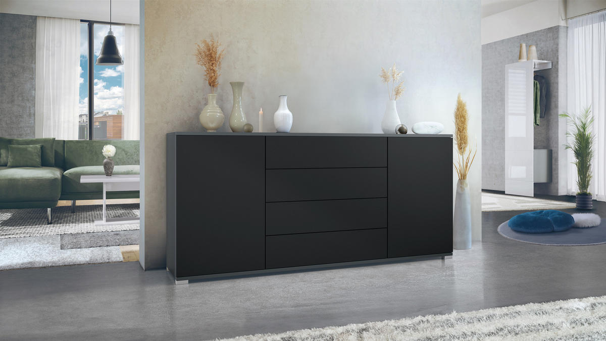 SIDEBOARD Santo Schwarz matt - Schwarz, Holzwerkstoff (166.5/75.5/35cm) - Vladon