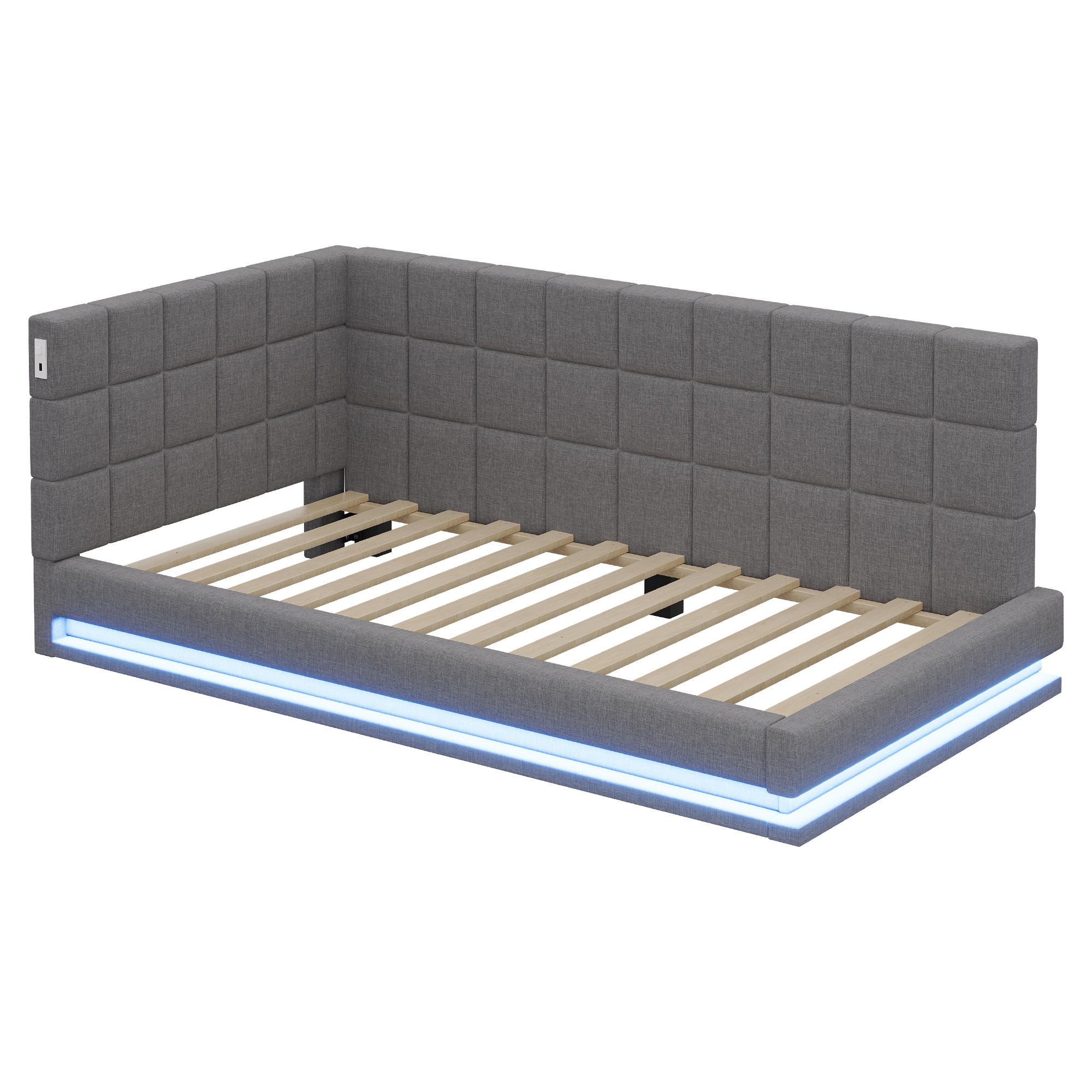 POLSTERBETT 90/200 cm DE-02029, in Grau, mit LED und USB - Grau, Holzwerkstoff (90/200cm) - ComfortXL