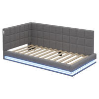 POLSTERBETT 90/200 cm DE-02029, in Grau, mit LED und USB - Grau, Holzwerkstoff (90/200cm) - ComfortXL