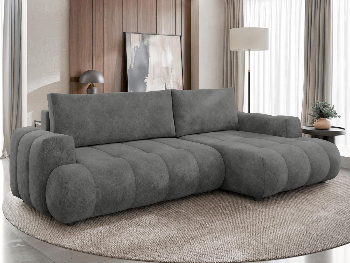 ECKSOFA Haiti, Seite: Rechts 2R+LC - Schwarz/Grau, Holz/Textil (276/156cm) - MIRJAN24