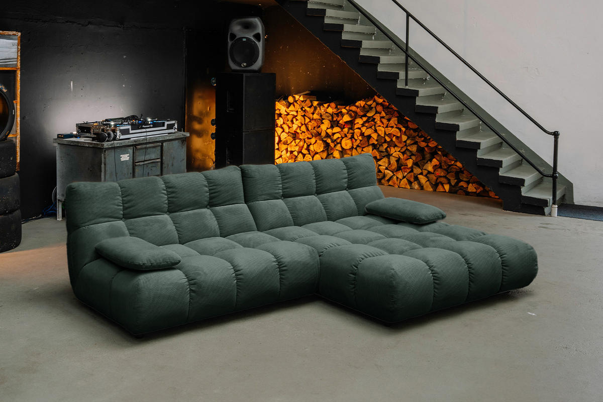 ECKSOFA VIVIEN Smaragdgrün Cord - Smaragdgrün/Schwarz, Kunststoff/Textil (290/178cm) - KAWOLA