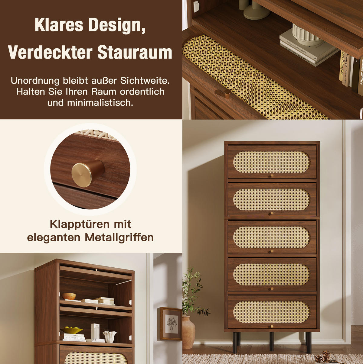 SIDEBOARD 80/40/163 cm Nussbaum aus Holz mit Rattan - Walnussfarben, Holzwerkstoff (40/163/80cm) - OKMYHOME