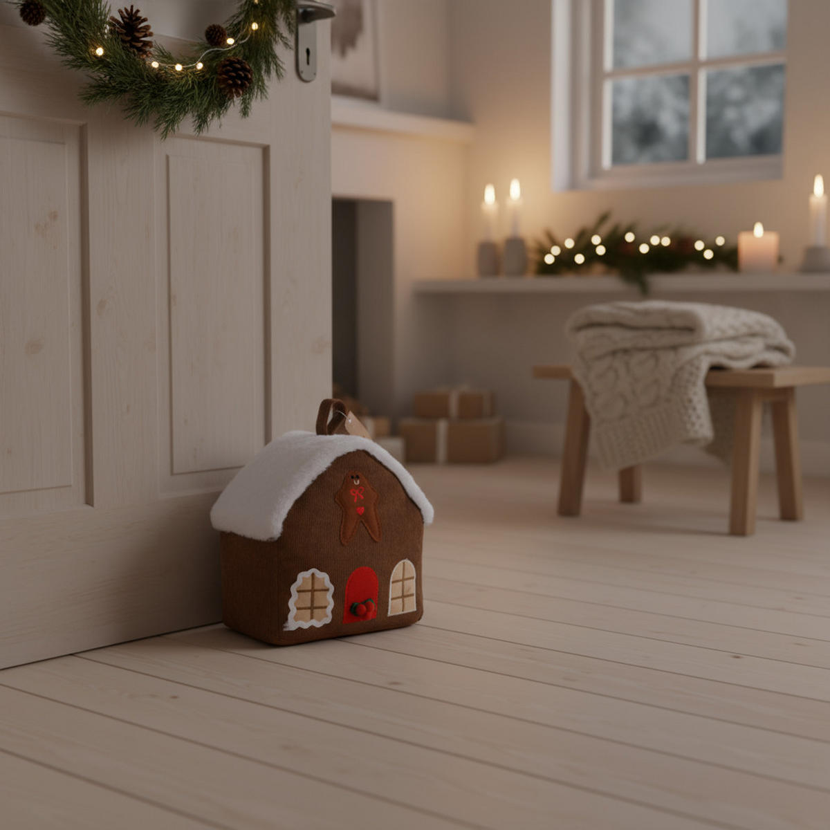 TÜRSTOPPER Haus des Weihnachtsmanns - Braun, Textil (13/20cm) - Home Styling Collection