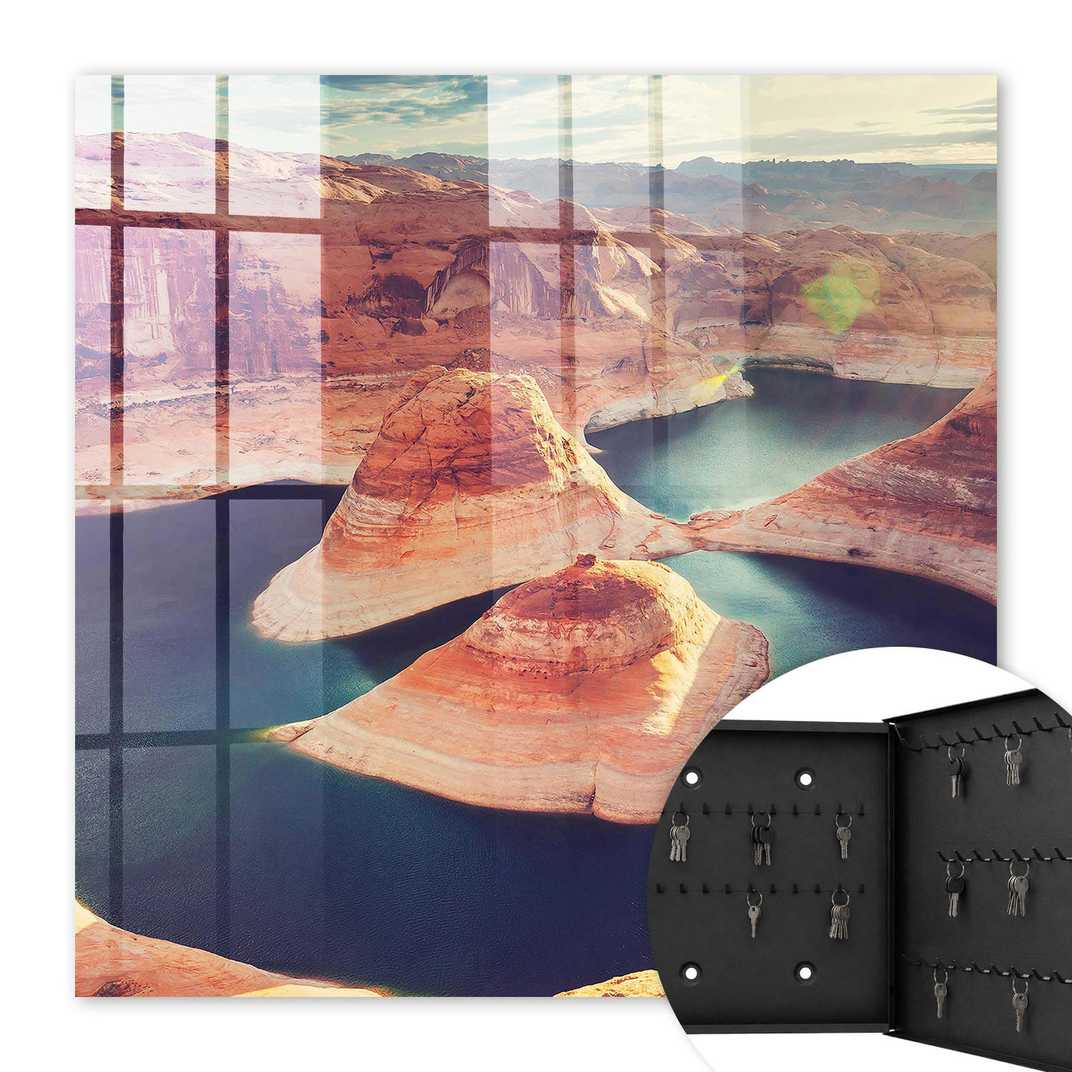 SCHLÜSSELBOX Schwarz 30x30 cm- Türöffnung nach rechts - Felsen und Wasser - Braun, Metall (30/30/5cm) - TULUP