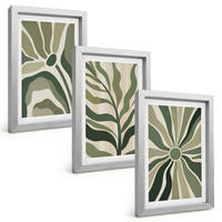 BILDER SET 3er Set - 20x30 cm Silberner Rahmen - Grüne und beige Pflanzenmuster - Silberfarben, Kunststoff (20/30cm) - TULUP