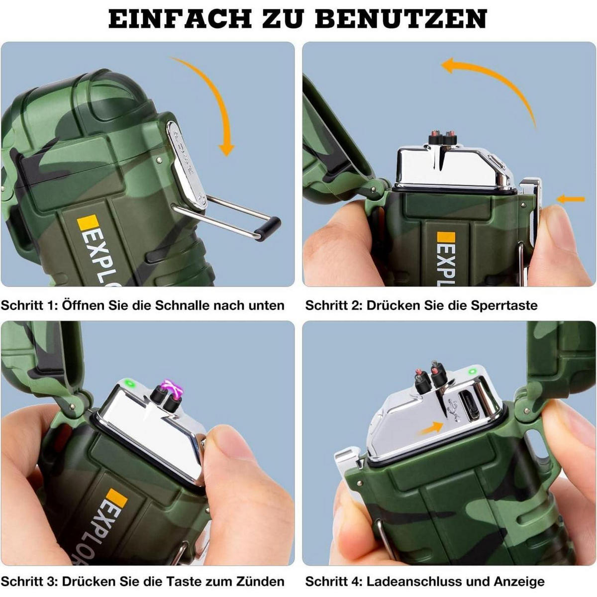 FEUERZEUG Elektrisch Wasserdicht Winddicht USB Wiederaufladbar Tarnung - Multicolor, Kunststoff (11.9/4.6/17.8cm)
