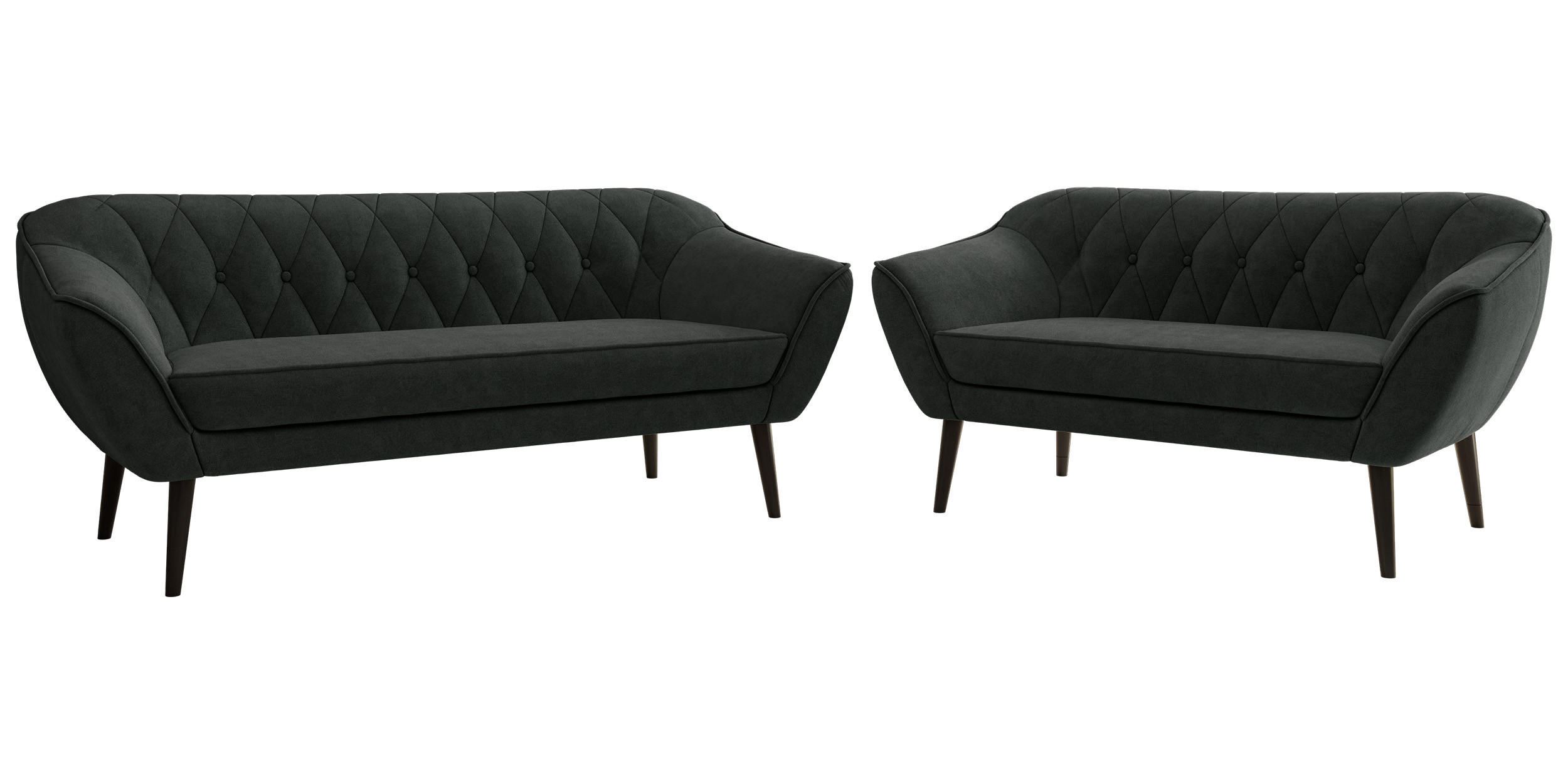 SITZGARNITUR PIRS 3+2 - Dunkelgrau Strukture - Schwarze Beine - Dunkelgrau/Schwarz, Holzwerkstoff/Textil (180/75/74cm) - MKS