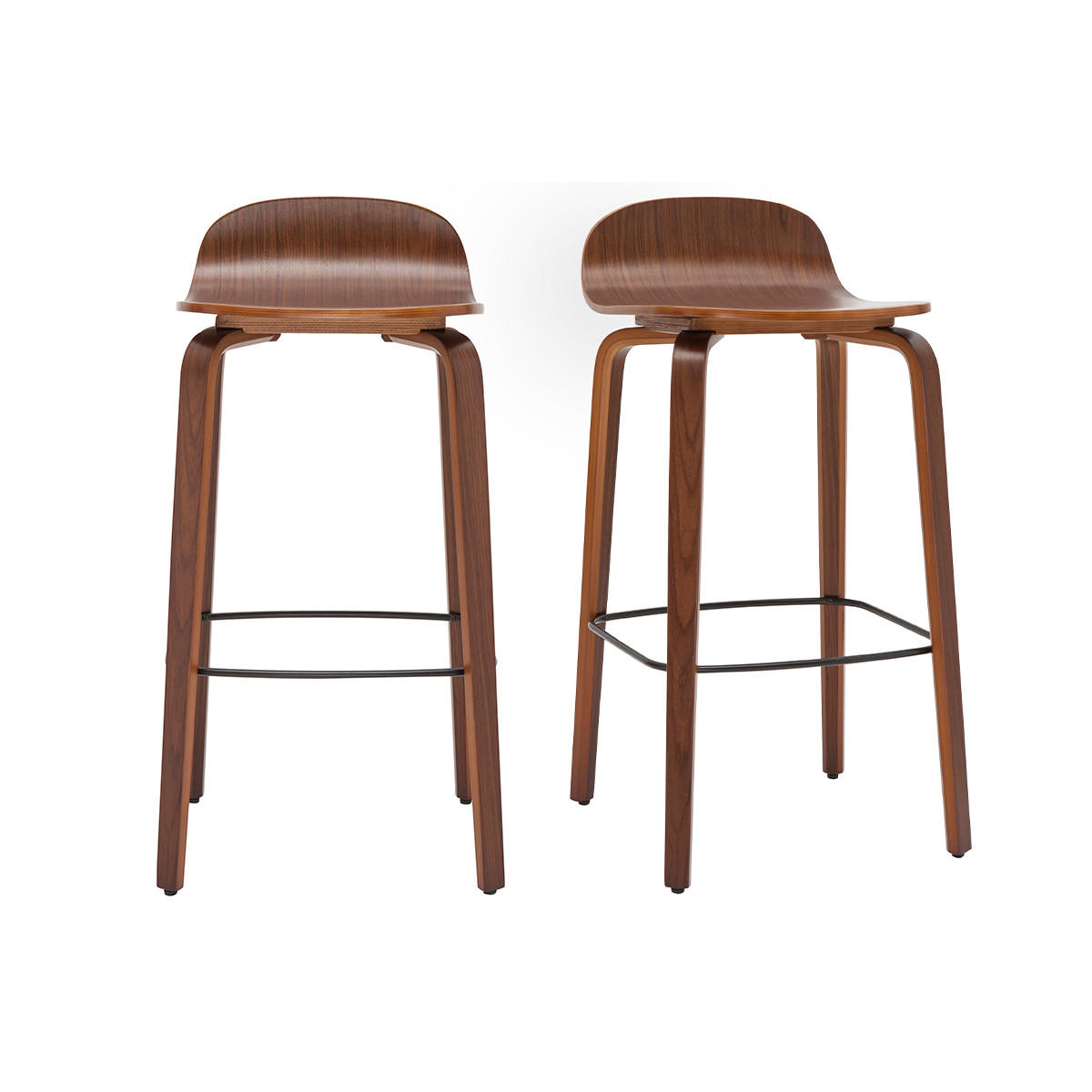 BARHOCKER Walnuss H68 cm 2er-Set OBRA - Braun, Holz (44/80.5/40cm) - Miliboo