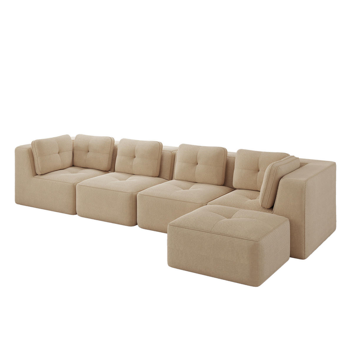 MODULARES Ecksofa aus Cord mit tiefer Sitzfläche Beige - Beige, Textil (177/386cm) - Modenvie