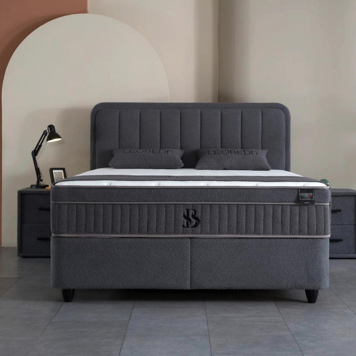 BOXBETT LEO Bett mit Matratze 180x200 - Grau, Holz (180/200cm)
