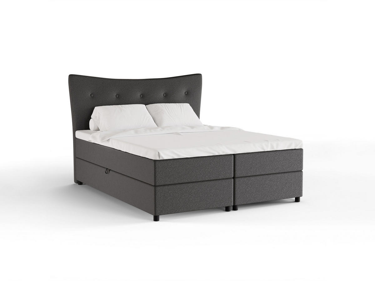 BOXBETT Nevada 160 x 200 cm Doppelbett mit hochwertiger Bonell-Matratze und Topper - Dunkelgrau - Dunkelgrau, Holz (160/200cm) - Panda Möbel