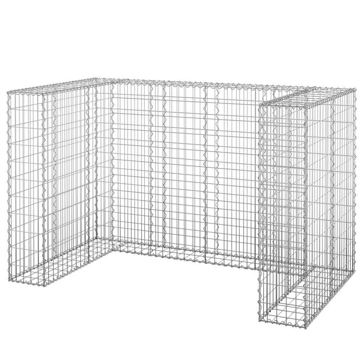 2ER Gabionen Mülltonnenbox ESOL | 110x180x100cm| Mülltonnenverkleidung für 2 Tonnen - Silberfarben, Metall (180/110/100cm) - DELUKE