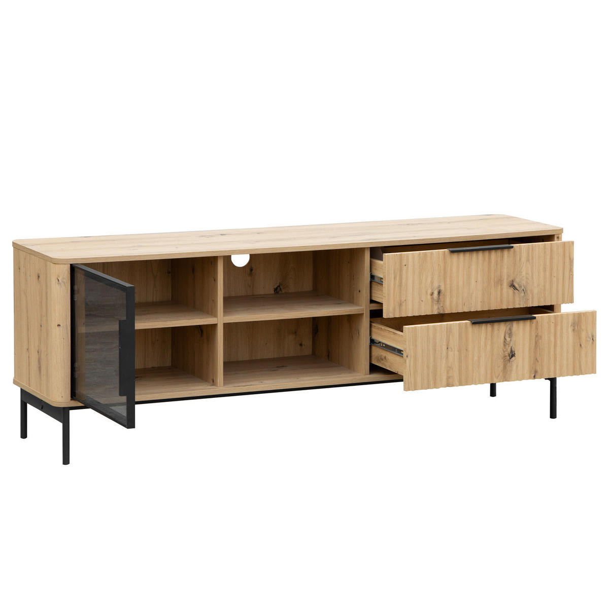TV-LOWBOARD - Eiche Dekor / Schwarz - Eichefarben/Schwarz, Holzwerkstoff/Metall (157/57/40cm) - home24