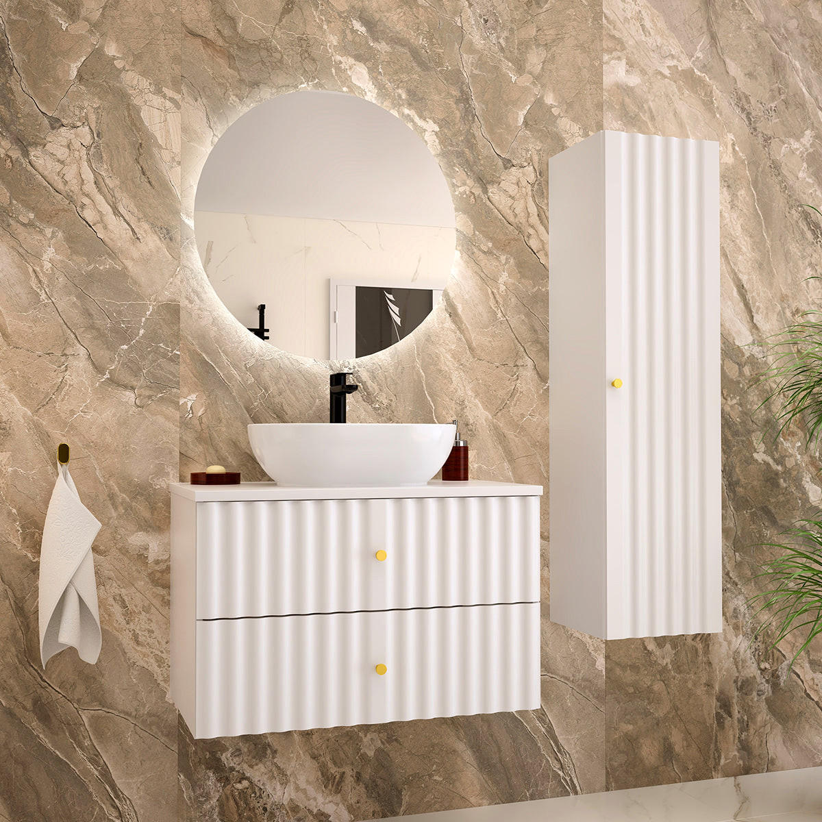BADMÖBEL 80.6cm Izae 2er-Set Weiß - Weiß, Holzwerkstoff (80.6/52.2/46.5cm) - Petits-meubles
