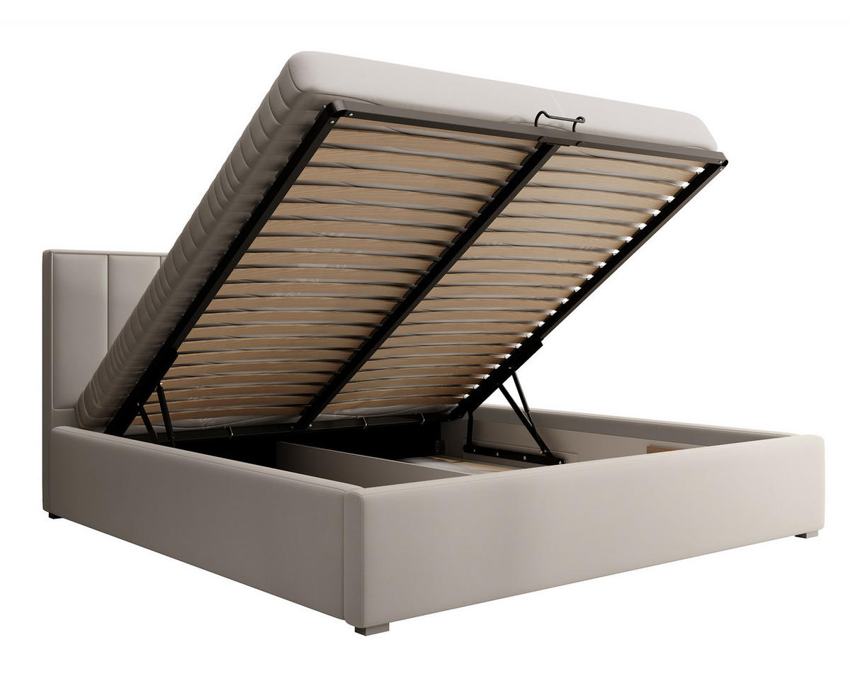 POLSTERBETT Rinus Cremeweiß Plüsch mit Bettkasten 160 cm - Creme, Textil (160/200cm) - Selsey