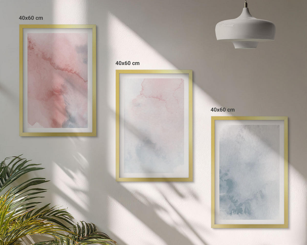 WANDBILDER 3er Set - 40x60 cm Goldrahmen - Pastellfarben auf Leinwand - Goldfarben, Kunststoff (40/60cm) - ArtPrintCave