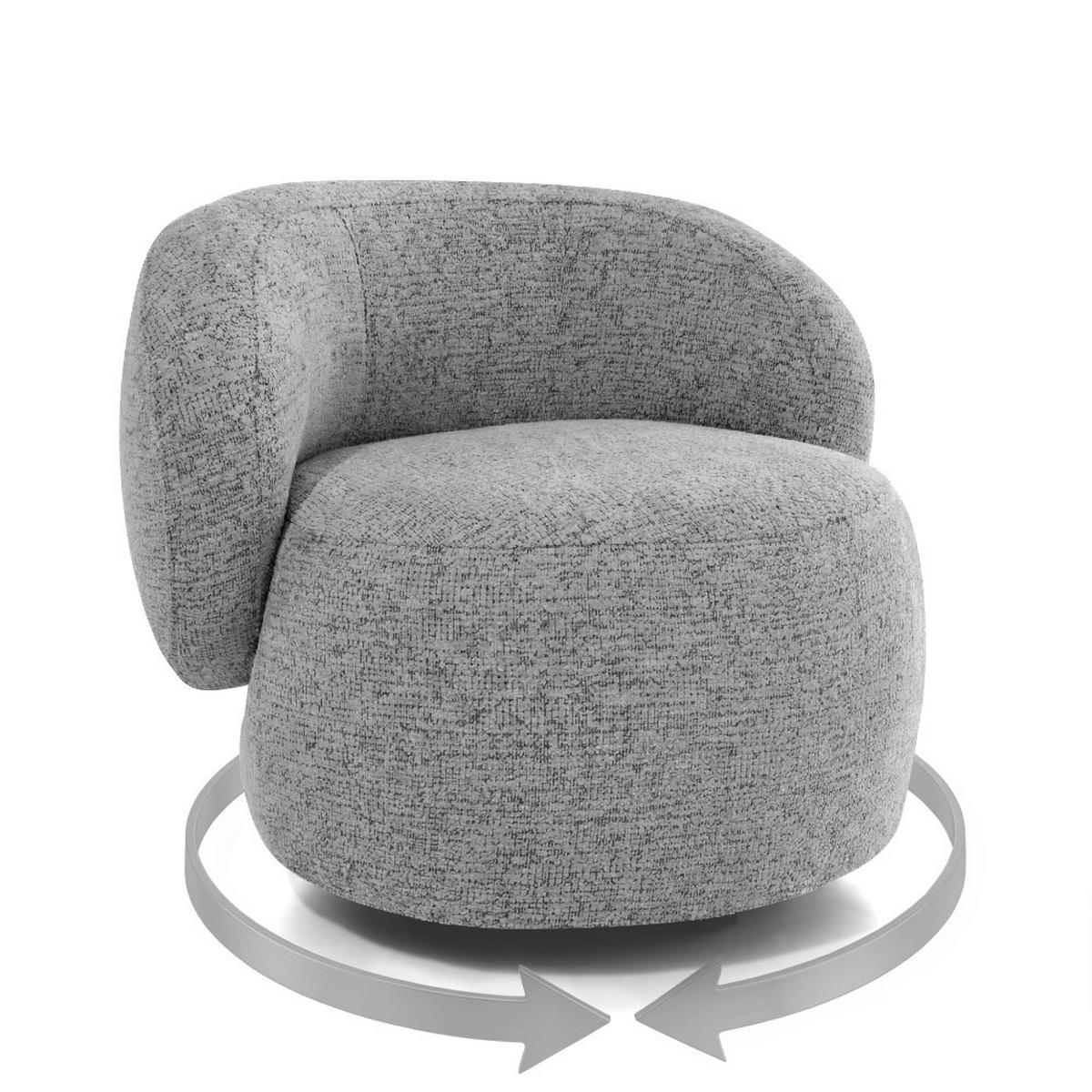 SESSEL Mao, Drehsessel mit runder Form, Silber, Chenille-Stoff - Silberfarben, Textil (99/82/91cm) - Beautysofa