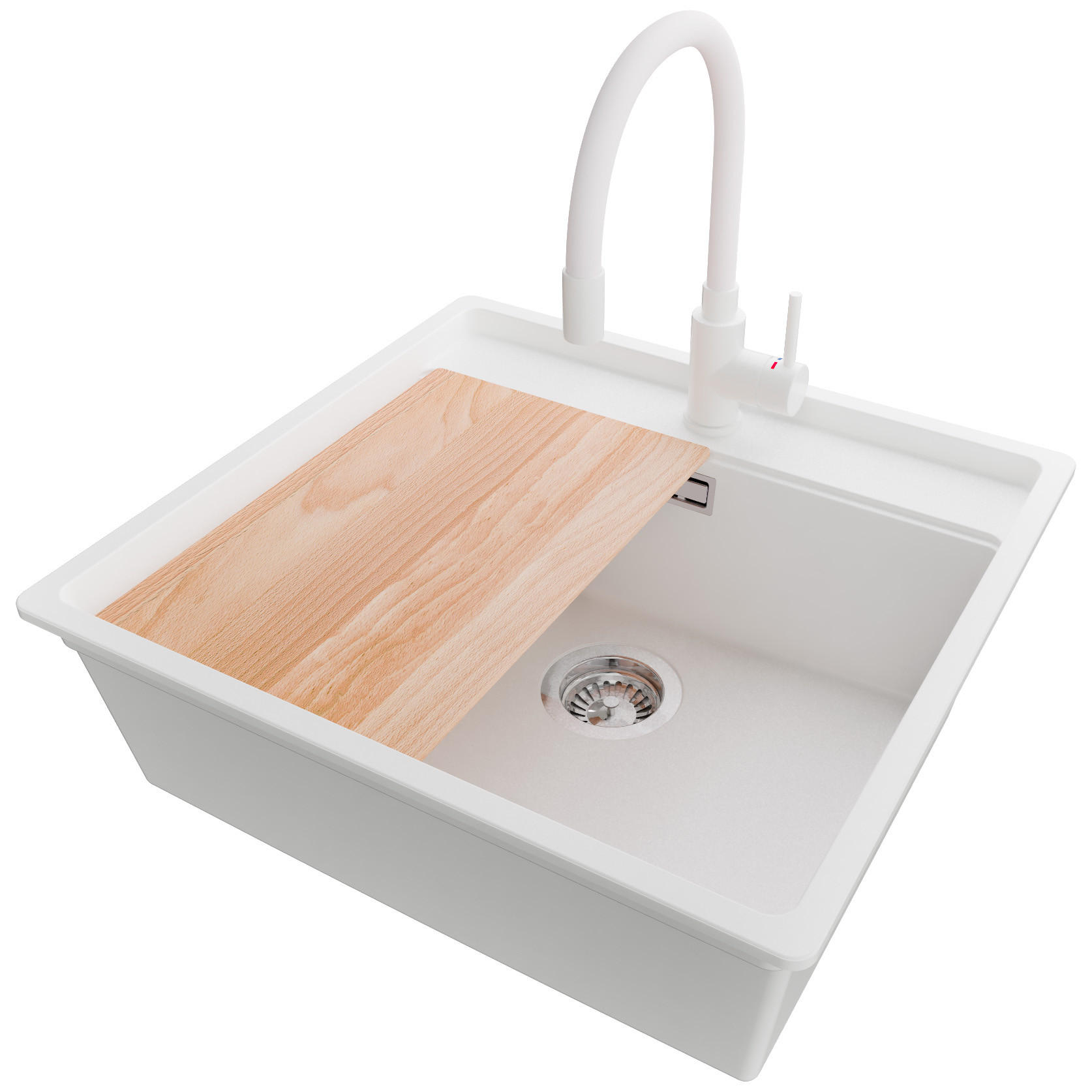 Primagran Granitspüle Weiß, Chrom, Weiß, Beige 56x20x53 cm