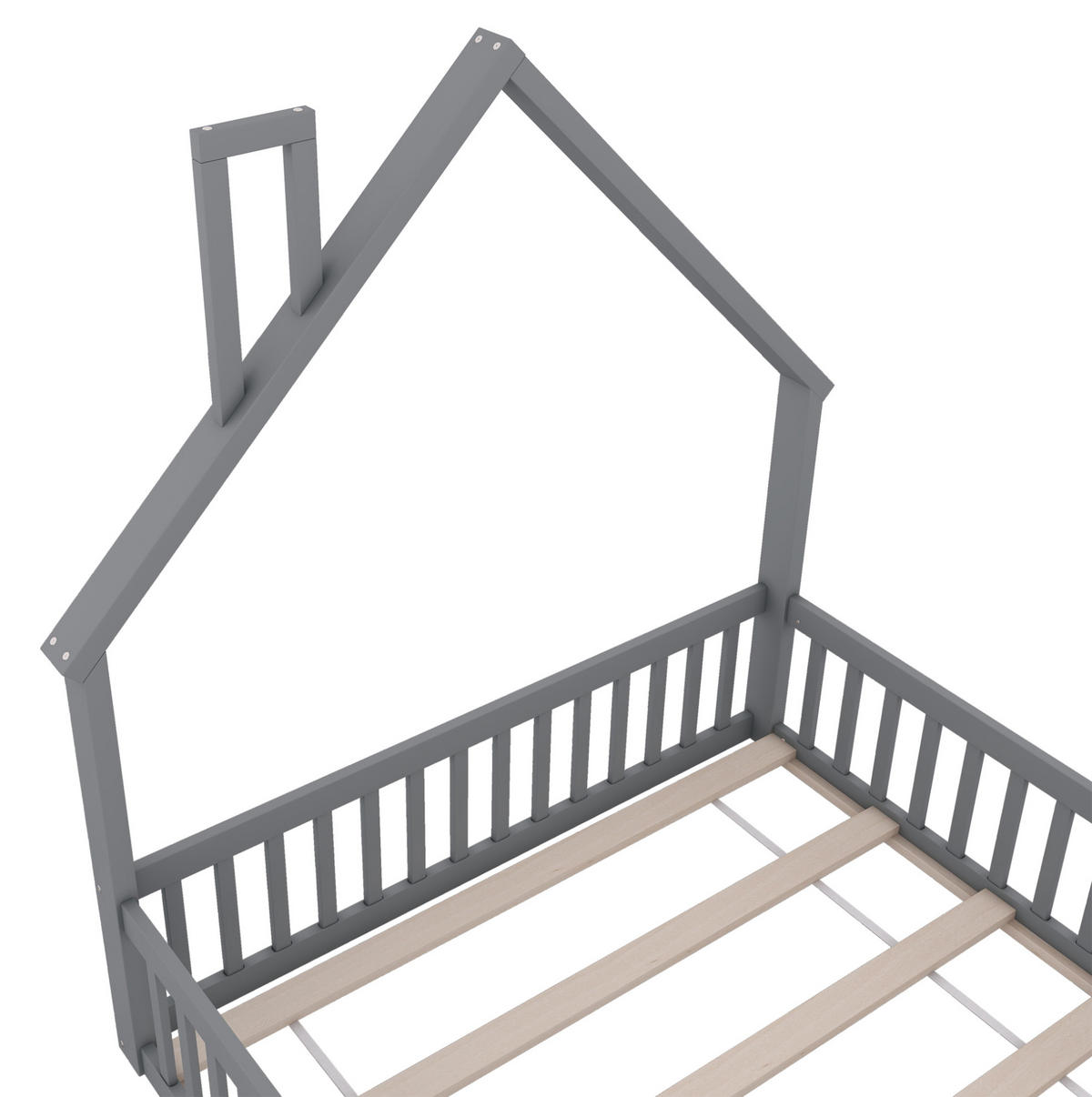 HAUSBETT 140/190 cm Grau aus Kiefernholz und MDF mit Schornsteinform - Grau, Holz (140/190cm) - OKMYHOME