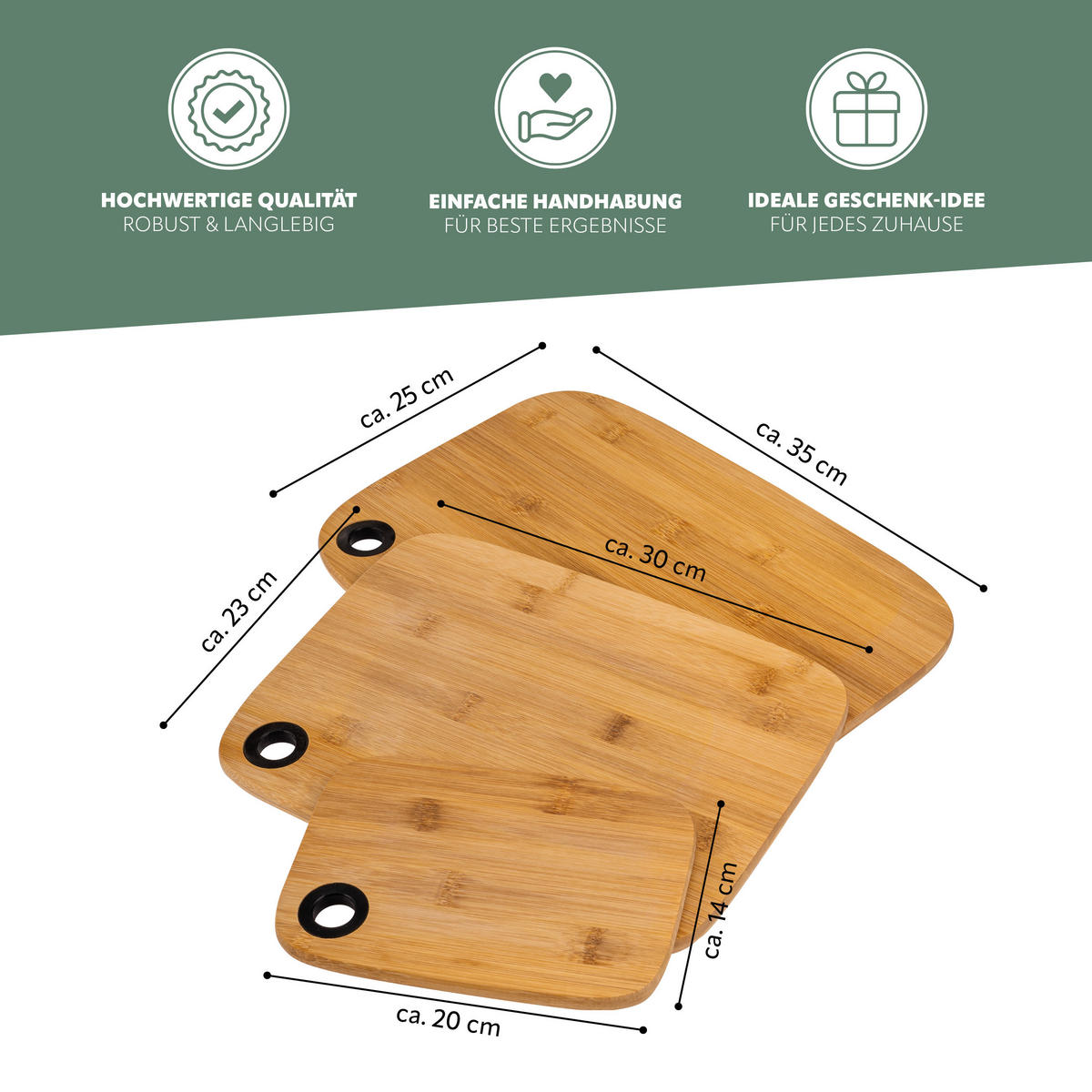 SCHNEIDEBRETTER 3er-Set, Bambus - Braun, Holz (35/25cm) - bremermann