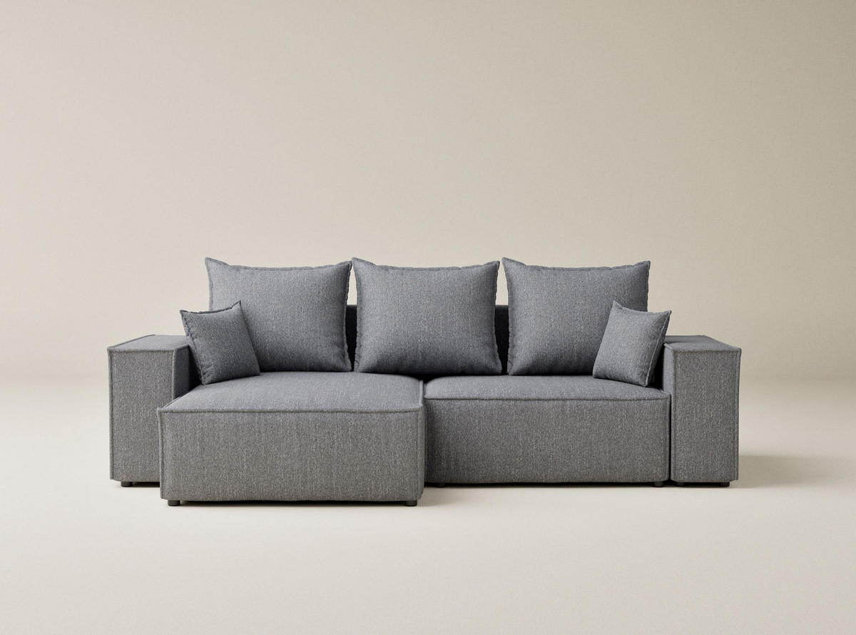 ECKSOFA MIT SCHLAFFUNKTION Moyo Grau Webstoff - Schwarz/Grau, Holz/Holzwerkstoff (255/148cm) - Maison de Reve