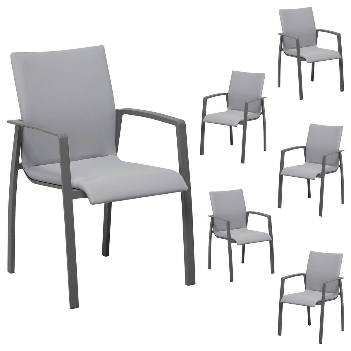 GARTENSTUHL VERANO 6ER-SET - Grau, Textil (57/89/62cm) - IDIMEX