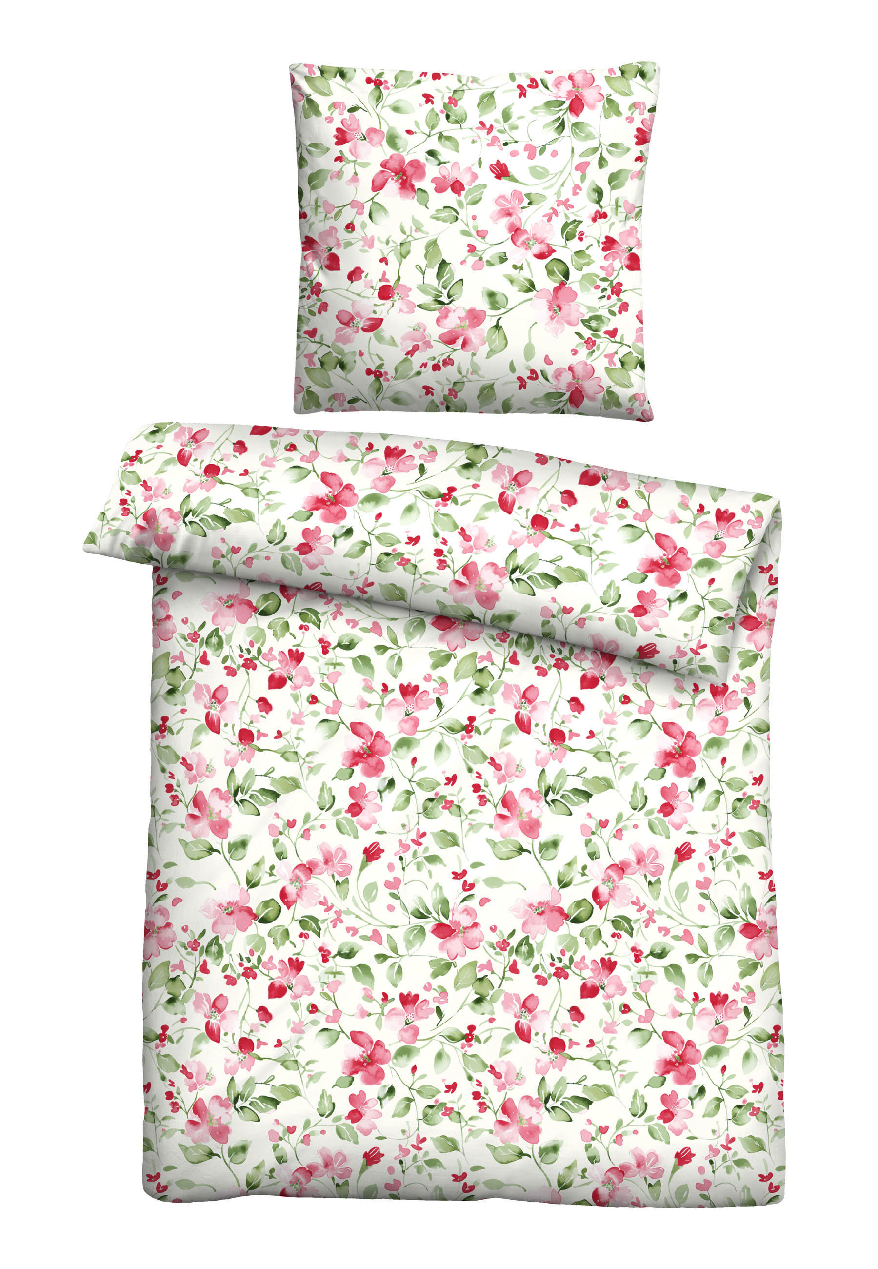 BETTWÄSCHE-GARNITUR Mikrofaser Blümchen rubin, 155x220 cm + 80x80 cm - Dunkelrot, Textil (155/220cm) - Castell